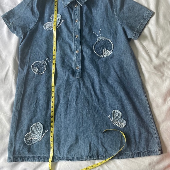 Bleu Bayou 90'sVintage Women’s Denim Dress Lady Bug Butterfly Patch - Picture 8 of 11